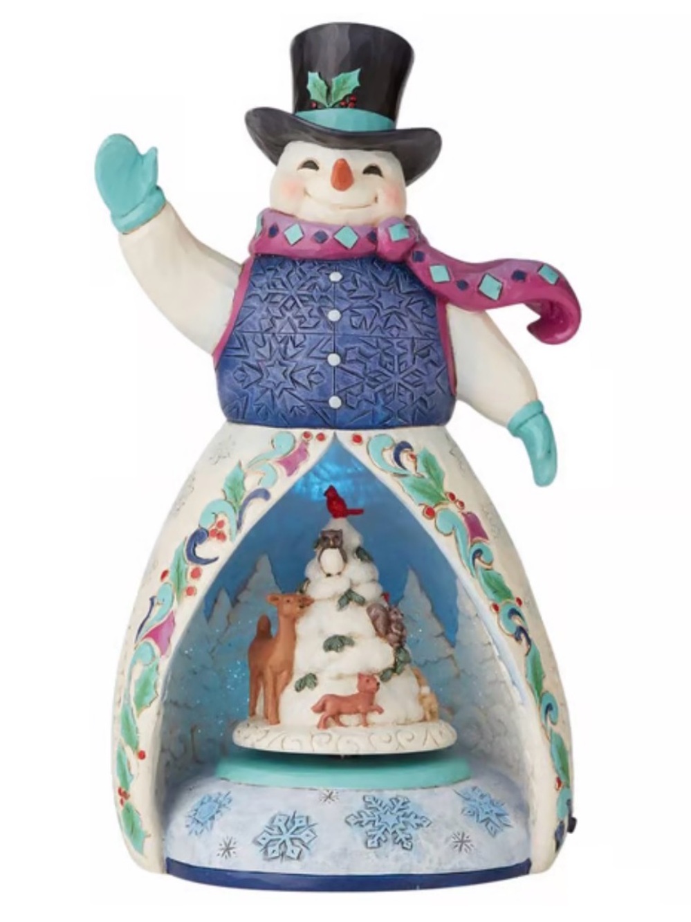 Jim Shore 2021 "Winter So Wonderful" Snowman Lighted With Rotating Tree
